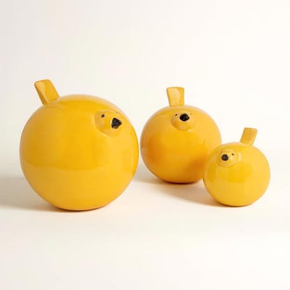 Set of 3 Bird Decorative Figurine – Ceramic Stoneware Decor Sculpture Accent – Figurines & Sculptures Home Decor for Office, Bedroom & Living Room – 8", 6" & 4", Yellow