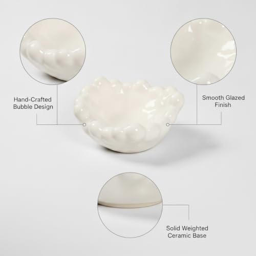 Ceramic Catchall Tray with Bubble Design, Compact Storage Bin for Keys and Jewelry on Vanity or Entryway (1 PC) - color: White