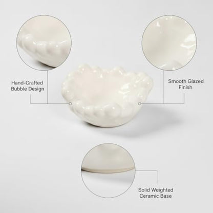 Ceramic Catchall Tray with Bubble Design, Compact Storage Bin for Keys and Jewelry on Vanity or Entryway (1 PC) - color: White