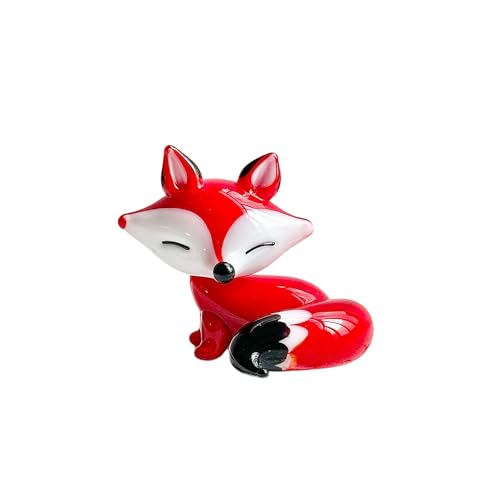 Handmade Glass Fox Figurine - Cute Sitting Fox Statue, Small Ceramic Fox Ornament for Desk Decor, Bookshelf, Office, Car, Gift for Fox Lovers (Red) - color: Red