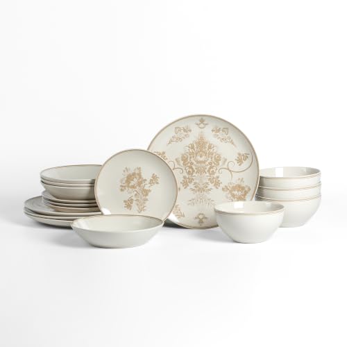 Stone Lain Opal 16-Piece Stoneware Dinnerware Set, Dinner Plates, Salad Plates & Bowls, Service for 4, Dishwasher & Microwave Safe, Beige - color: Beige, size: 16-Piece, Service for 4
