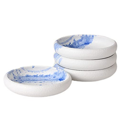 Uaral Salad Plate Stone Plates Appetizer Plates Portion Plate Japanese Serving Dishes Set of 4, 5.5 inch(Blue Stone Texture) - color: Blue