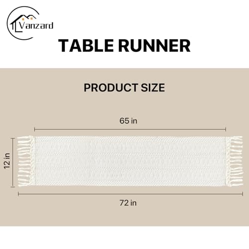 Macrame Table Runner Cream Beige Boho Table Runners with Tassels 72 Inches Long, Rustic Farmhouse Table Runners for Living Room Bridal Shower(12x72in, Fringe Included ) - color: Cream Beige, size: 12"x72"