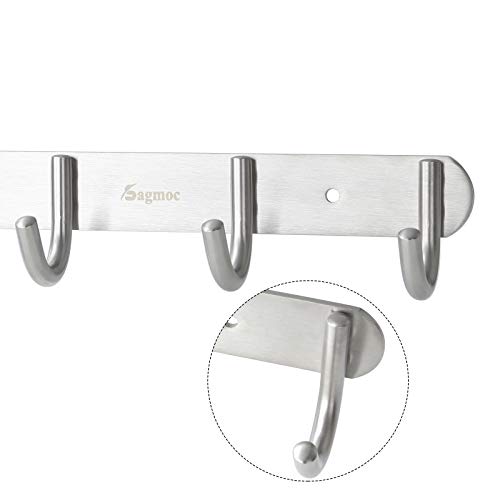 Towel Hook Rack Brushed Nickel - Sagmoc 11-Inch Coat Hook Rail Wall Mounted with 4 Hooks, Durable Wall Hangers for Bedroom, Bathroom, Foyer, Hallway (304 Stainless Steel) - size: 4R hooks
