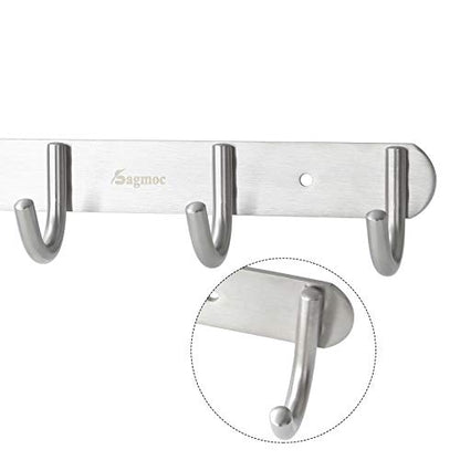 Towel Hook Rack Brushed Nickel - Sagmoc 11-Inch Coat Hook Rail Wall Mounted with 4 Hooks, Durable Wall Hangers for Bedroom, Bathroom, Foyer, Hallway (304 Stainless Steel) - size: 4R hooks