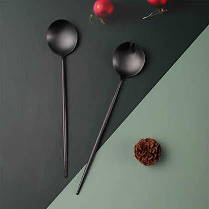 Salad Servers,Spoon and Fork Set 11.41 inch,18/10 Stainless Steel Salad Serving Titanium Plating (Black) - color: Black