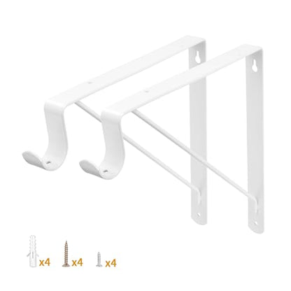 Yarssihha 2 Pack Closet Rod Bracket, 12 x 10.4 Inch Wall Mounted Closet Shelf Bracket, White Closet Rod Support Bracket with Screws - style: White-2 pack