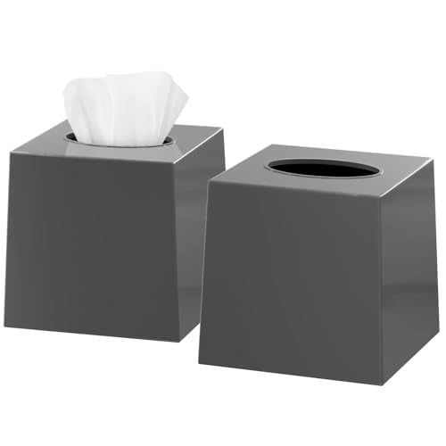 Tissue Box Cover Square - Facial Cube Tissue Box Holder Case Dispenser for Bathroom Vanity Countertop, Bedroom Dresser, Office Desk or Night Stand Table, 2 Pack - Grey - color: 03 Gray, size: 2 Pack