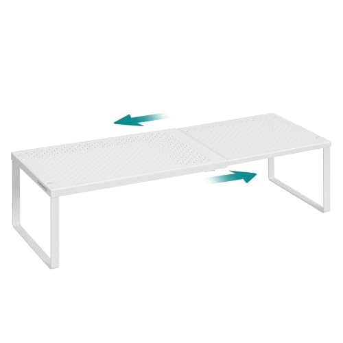 SONGMICS Spice Rack Expandable Kitchen Countertop Shelf, Metal | Small cupboard organizer, space-saving tabletop shelf, Matte White, UKCS007W01 - color: Matte White, size: Set of 1