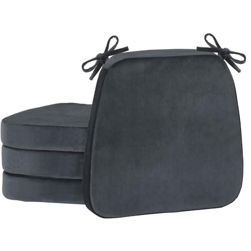 Kitchen Chair Pads, Charcoal Gray, 17"x16", Set of 4 | 2'' Thick Cooling Gel High-Density Foam, Non-Slip Bottom, Hidden Zipper, Removable Washable Cover, Suitable for Dining Chairs - color: Charcoal Gray, size: 4 Count (Pack of 1)