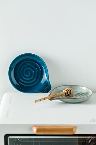 Spoon Holder, Ceramic Spoon Rest for Kitchen Counter Farmhouse Cooking, Large Utensil Rest for Spoons, Ladles, Tongs, Spatula, 5 Inches (Blue) - color: Blue