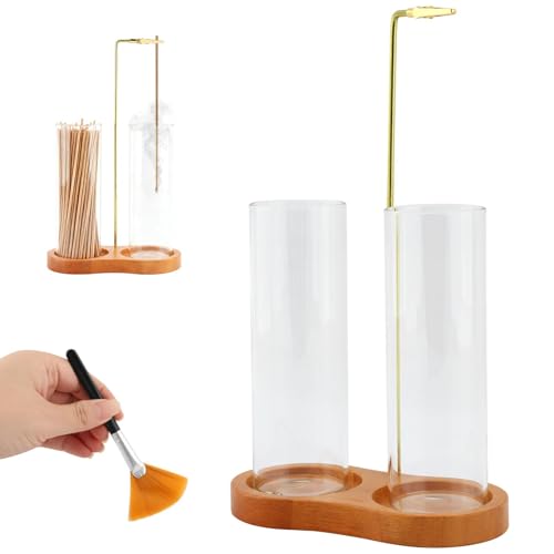 2 in 1 Incense Holder for Sticks with Glass Ash Catcher, Incense Sticks Organizer Anti-Ash Flying Inscents Stick Holder for Yoga Spa Meditation Home Decor(Color:Wood)