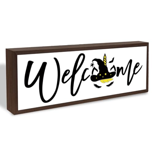 Welcome Wood Home Decor Signs, Welcome Witches Hat Wood Plaque, Home Tabletop Desk Decorative Sign, Halloween Sign, Hanging Decorative Wooden Plaque 9.5x3.1 Inches(A27) - color: welcome 27