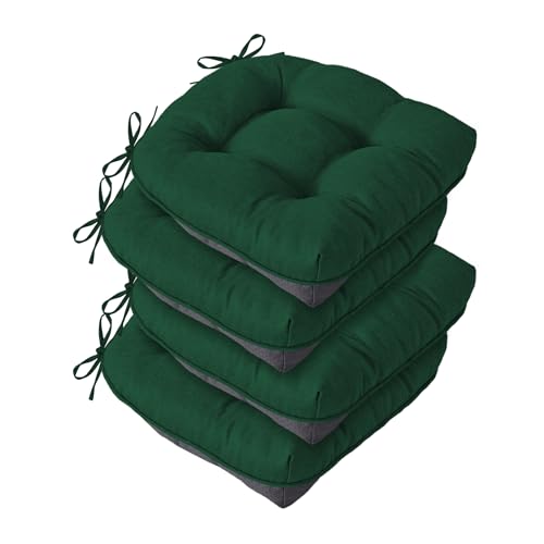 IASEAHK Chair Cushions for Dining Chairs, Seat Cushions for Kitchen Chairs, Indoor Seat Cushions with Ties, Tufted Foam Chair Pads, Non Slip Chair Cushions Set of 4, 15.5" x 15.5" x 4", Dark Green - color: Dark Green, size: Pack of 4