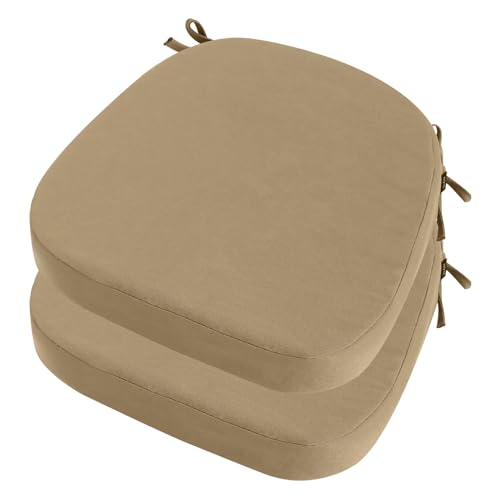 idee-home Outdoor Chair Cushions Set of 2, 19" x 19" D-Shaped | Thick Outdoor Seat Cushions Waterproof Patio Furniture with Ties Dining Pads - color: Antique Beige, size: 19 x 19 x 3 Inch