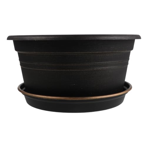 Alasum Modern Round Resin Planter Pot with Multiple Drainage Holes and Saucer, Lightweight Decorative Plant Pot for Indoor Living Room and Outdoor Patio Gardening, for Succulents