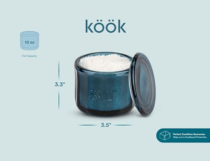 KooK Glass Salt Cellar, with Lid, Embossed Pressed Glass, Clear Storage Container, for Coffee, Sugar, Spices and Candies, 10 oz, (Navy Blue) - color: Navy Blue
