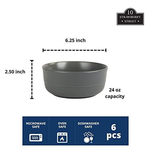 Double Line 6.25"/24 oz Cereal Bowl, Set of 6, Matte Gray - color: Matte Gray, size: Cereal Bowl