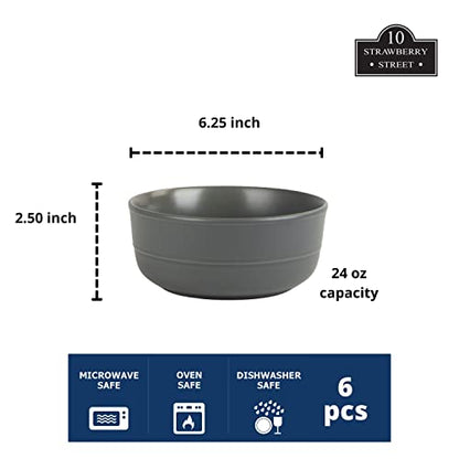 Double Line 6.25"/24 oz Cereal Bowl, Set of 6, Matte Gray - color: Matte Gray, size: Cereal Bowl