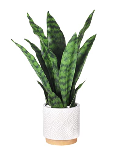 Artificial Sansevieria Plants 16" with Ceramic Pot | Fake Snake Plant Greenery Faux Plant in Pot for Home Office Living Room Housewarming Gifts Indoor Outdoor Decor-Green - color: Ap-green1