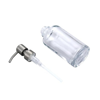 Clear Glass Soap Dispenser with Brushed Nickel Pump, 11 OZ Liquid Soap Dispenser Cylindrical with Stainless Steel Pump for Dish Hand Soap Bathroom Kitchen Vanity Countertop - color: Brushed Nickel, size: 11 oz