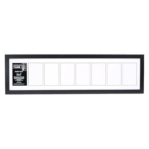 Creative Letter Art 8 Opening Glass Face Black Picture Frame to hold 5 by 7 inch Photographs including 10x40-inch White Mat Collage - color: 8 opening, size: Black w/ White