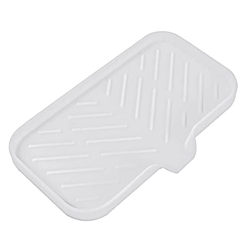 MicoYang Silicone Soap Dish with Drain Spout — Self-Draining Sink Organizer Tray for Bathroom & Kitchen, Sponges, Dispensers & Soap Holder, Non-Slip & Dishwasher Safe, White (Medium, 9.6"×5.3") - color: White, size: M(9.6"×5.3")