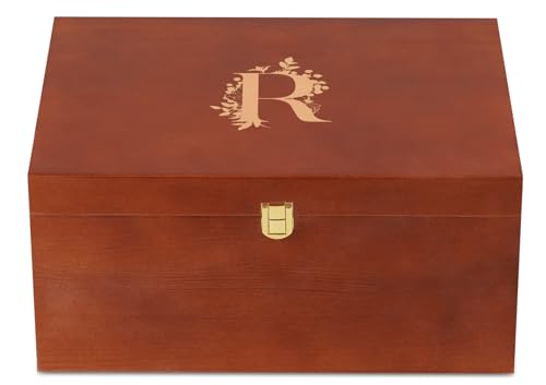 InnoBeta Personalized Keepsake Box, Wooden Storage Boxes, Large Keepsake Boxes with Lid for Memory Treasure, Initial R - color: Initial R