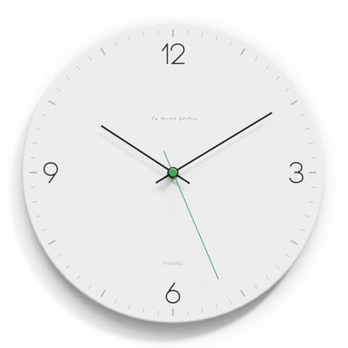 mooas Flatwood Wall Clock,12" Non-Ticking Sweep Movement (Simple White) | Decorative Battery Operated Wall Clock for Home Living Room Kitchen Bedroom Office School - color: Simple White