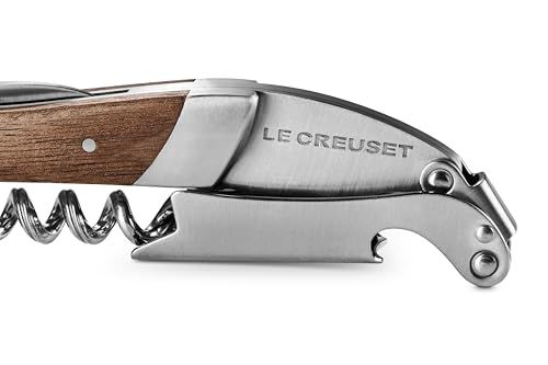 Le Creuset Black Walnut Corkscrew Wine Opener | One-Step Waiter's Friend - color: Wood and Stainless Steel, style: Wine Opener