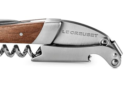 Le Creuset Black Walnut Corkscrew Wine Opener | One-Step Waiter's Friend - color: Wood and Stainless Steel, style: Wine Opener