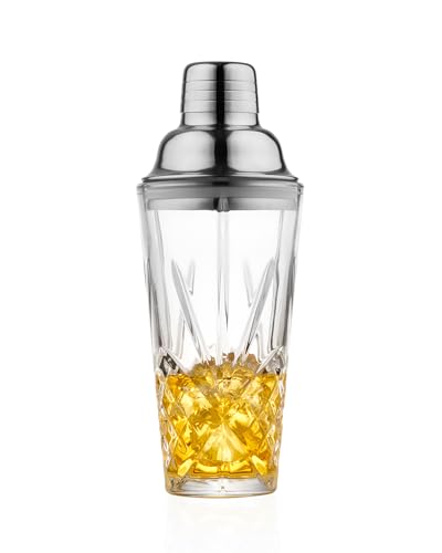 Glass Cocktail Shaker, 15oz Cutting Design - Exquisite Martini Shaker for Elevated Mixology. Perfect for Christmas, Hoiday, BBQ,Outdoor Party,Spring, Summer (Drink Shaker & Gold Pourer) - color: 15oz Shaker & Gold Pour Spout