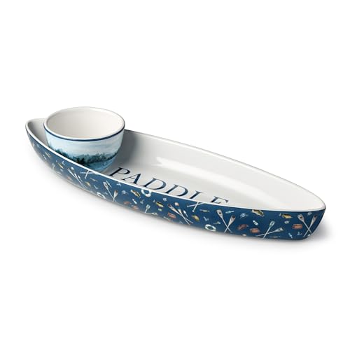 Wake at the Lake 3-D Canoe Chip & Dip Set, Two-Piece Serving Tray with Dip Bowl & Spreading Knife, Durable Design, Lightweight & Easy to Clean, Perfect for Chips, Veggies & Dips