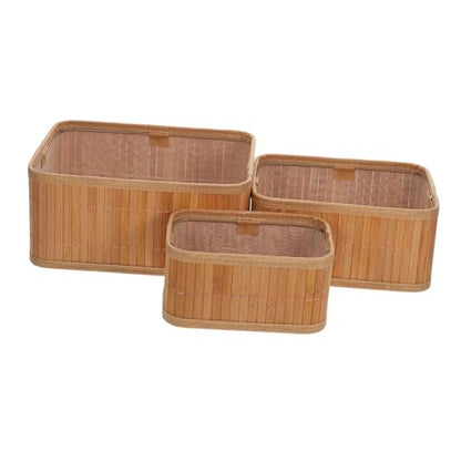 POPETPOP 3pcs Woven Wicker Storage Baskets Natural Material Nesting Bins for Bedroom Bathroom Laundry Room Kitchen Versatile Small Organizers