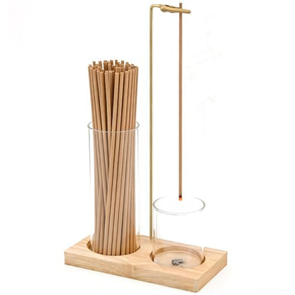 2 in 1 Incense Holder with Ash Catcher, Natural Wooden Base Upside Down Incense Burner Stick Holder with Improved Clip & Storage for Meditation, Yoga, Home Decor