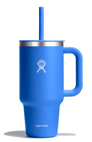 Hydro Flask 32 Oz Travel Tumbler with Handle, Lid and Straw - Insulated Stainless Steel in 32 Oz Cascade Blue - color: Cascade, size: 32 Ounces