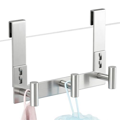 PMMASTO No-Drill Extra Long Shower Hooks, Fits 3/8" Thick Door, Heavy Duty Stainless Steel Towel Hooks for Frameless Glass Shower Door, Holds Bathrobe Towel (Silver, 3 T-Hooks) - color: Silver, size: 7.5 Inch-3 T-Hooks, Fits 3/8" Thick Door