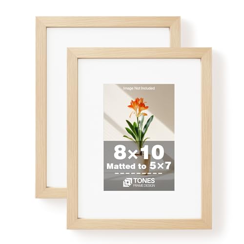 TONES FRAME DESIGN 8x10 Picture Frame Set of 2 Natural Solid Wood Veneer with Shatterproof Plexiglass, Wooden 8x10 Frame with Mat to 5x7 Photo Frames for Tabletop Gallery Wall Home Decor - color: Natural, size: 8x10 - 2 Pack