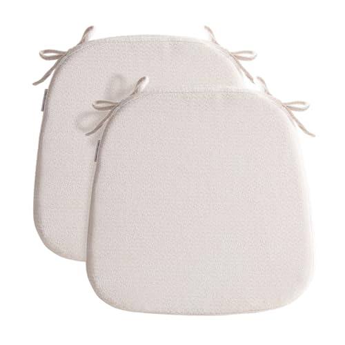 D-Shaped Chair Cushions for Dining Chairs, 2.5” Thick Chair Pads with Washable Comfortable Textured Cover, Non Slip Kitchen Chair Cushions with Ties, 16.5" x 16.5", 2 Pack, Creamy White - color: Creamy White, size: 2 Pack