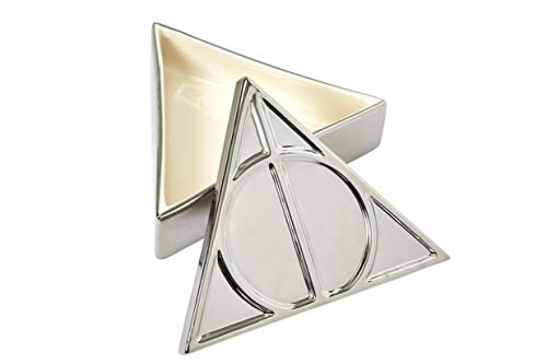 Harry Potter Deathly Hallows Silver Trinket Box - Ceramic Deathly Hallows Symbol Design with Lid - Great Gift for Any Fan - 12 oz