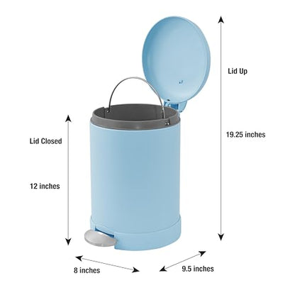 Glad Small Trash Can, 1.2 Gallon | Round Stainless Steel Garbage Bin with Soft Close Lid & Step Foot Pedal | Metal Waste Basket with Removable Inner Bucket, Blue - color: Blue