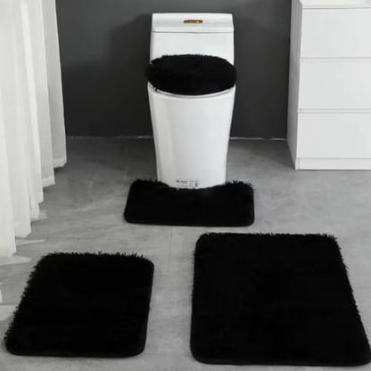 4 Piece Non Slip, Toilet Lid Cover and Contour Mat, Bath Mats Shower Mats Bath Rug Mat for Tub Toilet Bathroom (Black) - color: Black
