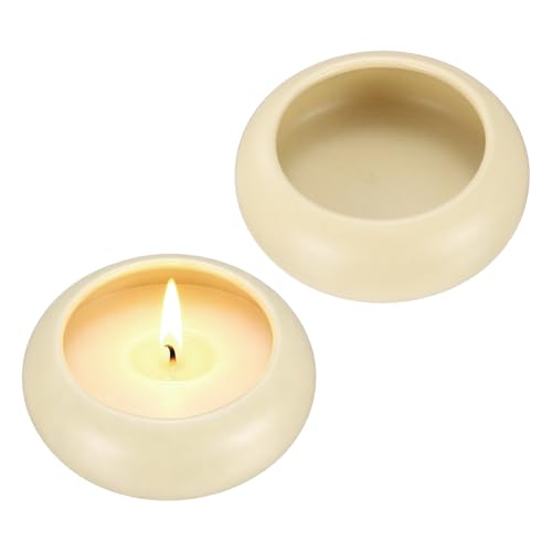 uxcell 2Pcs Pebble Tea Light Candle Holder, 1.2" Height Tealight Candle Holder Handcrafted Ceramic Decorative Calming Home Decor Accent for Table Centerpiece Wedding, Beige - color: Beige