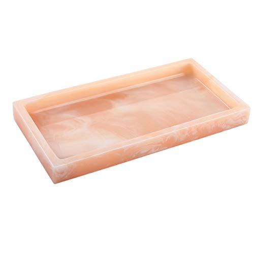 Emibele Jewelry Organizer Resin Tray, Bathroom Kitchen Dresser Vanity Tray Jewelry Dish Ring Holder Cosmetic Organizer Shower Candle Perfume Soap Shampoo Small Plant Home Decor, Mini Size - Pink Ink - color: Ink Pink, size: 7.7" x 3.9" x 0.8"