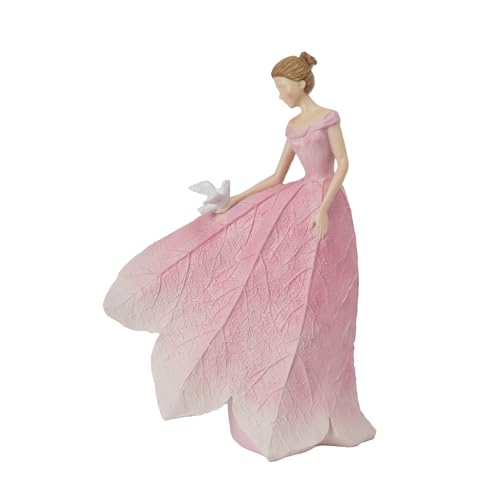 Guichifun Pink Leaf Angel Girls Fairy Statue, 8.5 x 5.25 x 12 Inch | Resin, Home Garden Decor, For Outside or Inside, Rustic Fairy Garden Figurines, Gifts for Women - color: Pink-bird, size: Large