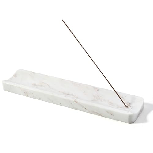 Marble Incense Holder, Incense Holder for Sticks, Incense Sticks Holder Ash Catcher for Meditation Yoga SPA, Natural Stone Incense Burner, Home Table Decor (White&Gold) - color: White&gold
