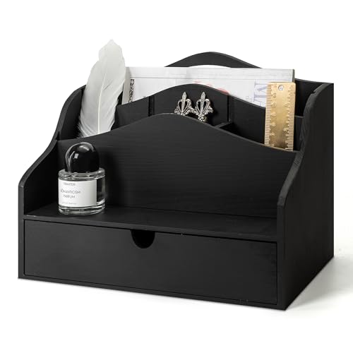 Rebee Vision Mail Organizer for Desk with Dividers for Store Jewelry, Black | Pine Wood, Mail Sorter, Countertop Organizer, 4-Slot Letter Sorter, Office Desk, Letter Holder, Office Decor Aesthetic - color: A-Black