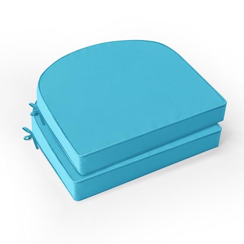 Outdoor Chair Cushions Set of 2: Waterproof & Fade Resistant Patio Furniture Cushions - 17 x 16 x 2 Inch Non Slip Round Corner Seat Cushion Pads with Removable Cover for Garden Yard Lawn, Teal - color: Teal, size: 17x16x2 Inch-2p
