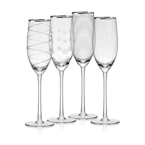 Mikasa Cheers Set of 4 Platinum Rim Champagne Flutes, 8 Ounce - style: Platinum Rim Champagne Flute