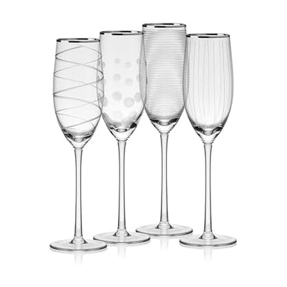 Mikasa Cheers Set of 4 Platinum Rim Champagne Flutes, 8 Ounce - style: Platinum Rim Champagne Flute